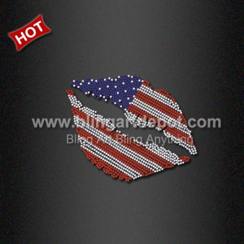 Iron ons Crystal Transfer USA Lips Applique for 4th of July Iron ons Crystal Transfer USA Lips Applique for 4th of July